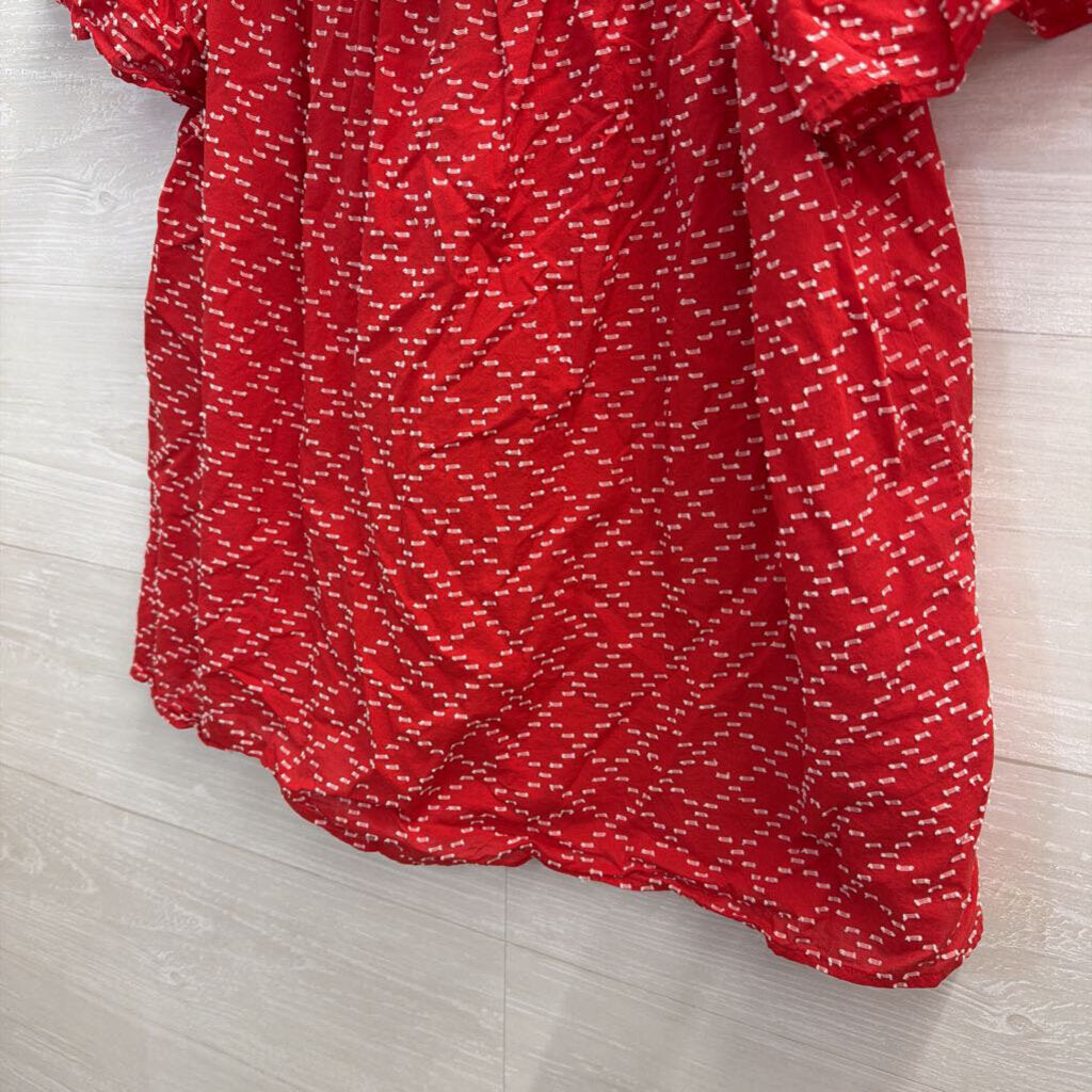 Ann Taylor Red/ White Textured Print Short Sleeve Top Large