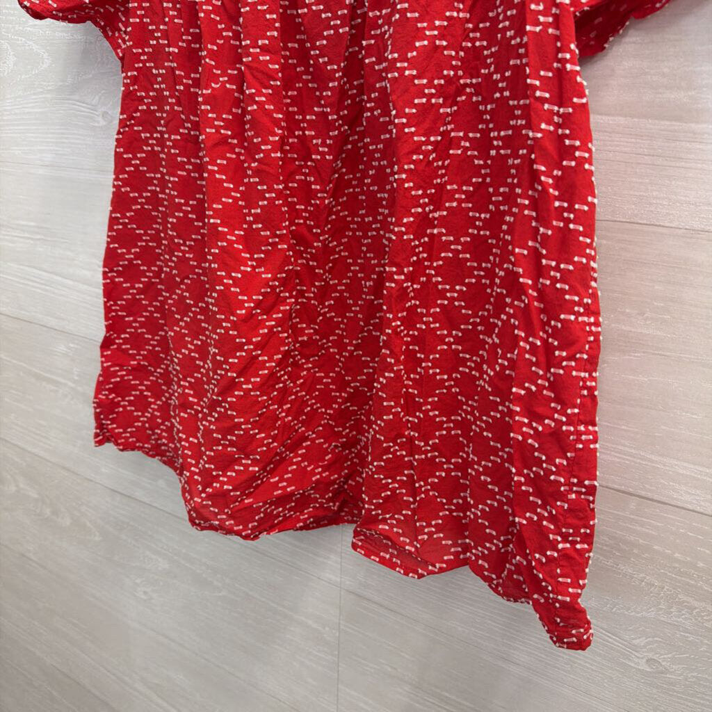 Ann Taylor Red/ White Textured Print Short Sleeve Top Large