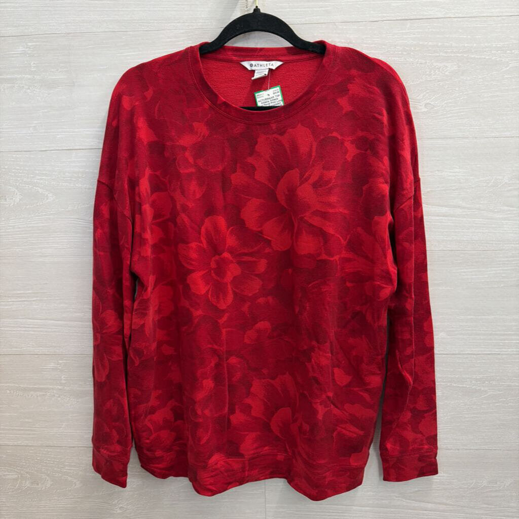 Athleta Red Floral Print Long Sleeve Sweatshirt Top Medium