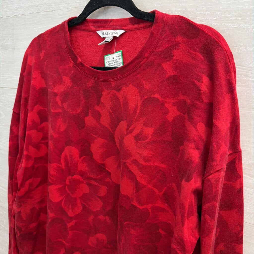 Athleta Red Floral Print Long Sleeve Sweatshirt Top Medium