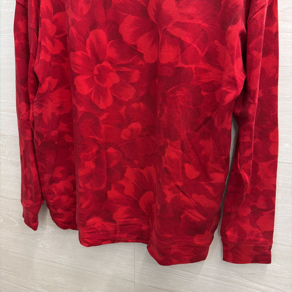 Athleta Red Floral Print Long Sleeve Sweatshirt Top Medium