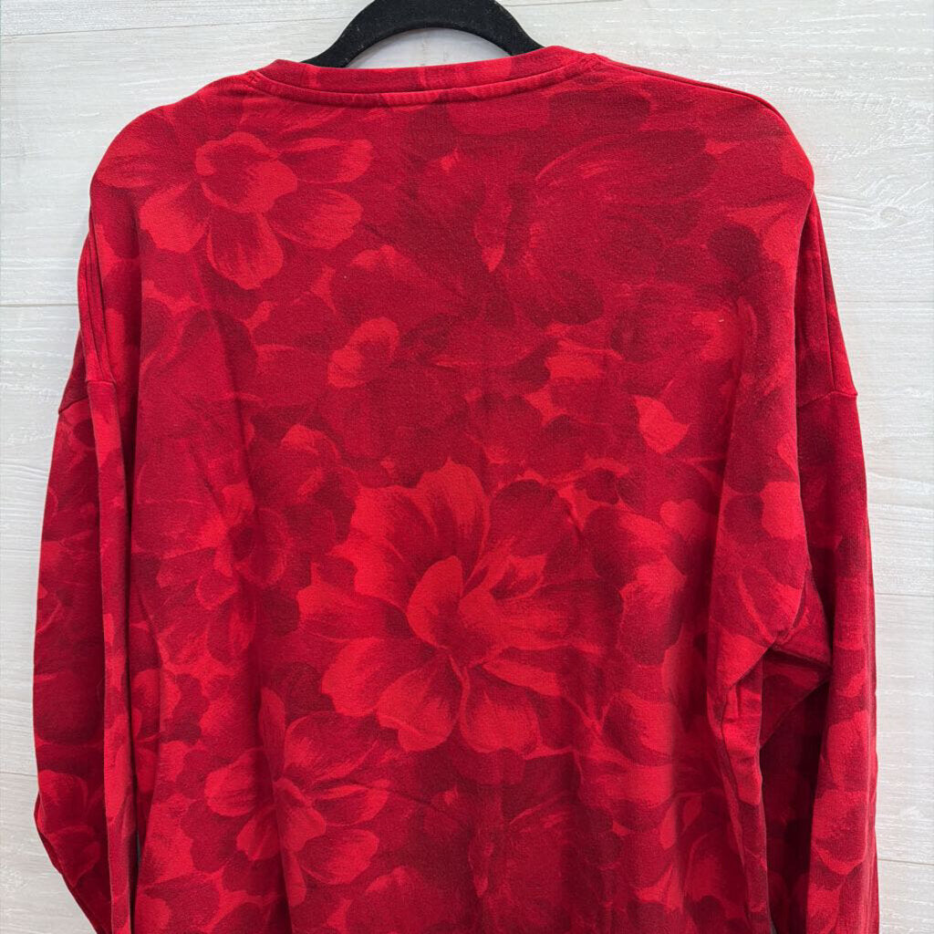 Athleta Red Floral Print Long Sleeve Sweatshirt Top Medium