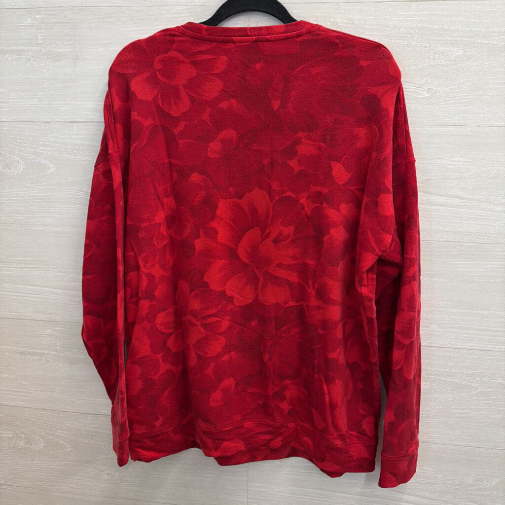 Athleta Red Floral Print Long Sleeve Sweatshirt Top Medium