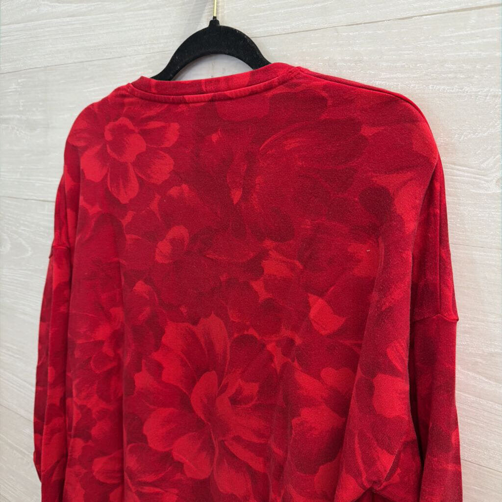 Athleta Red Floral Print Long Sleeve Sweatshirt Top Medium