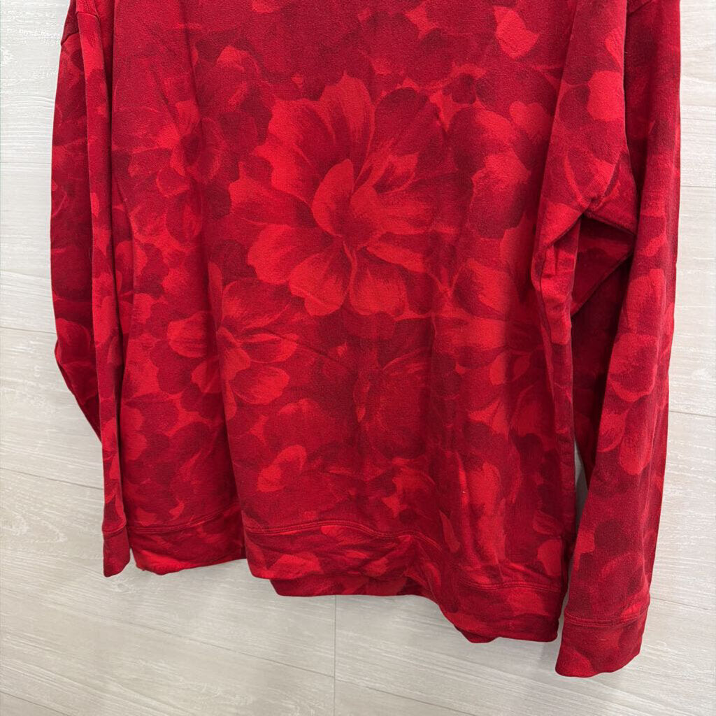 Athleta Red Floral Print Long Sleeve Sweatshirt Top Medium