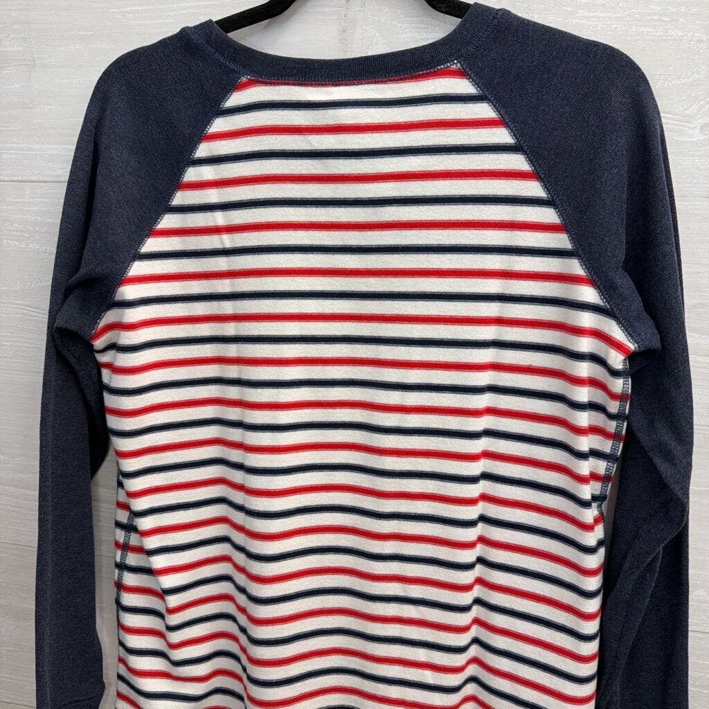 Eddie Bauer Blue/ White/ Red Striped Long Sleeve Top Large
