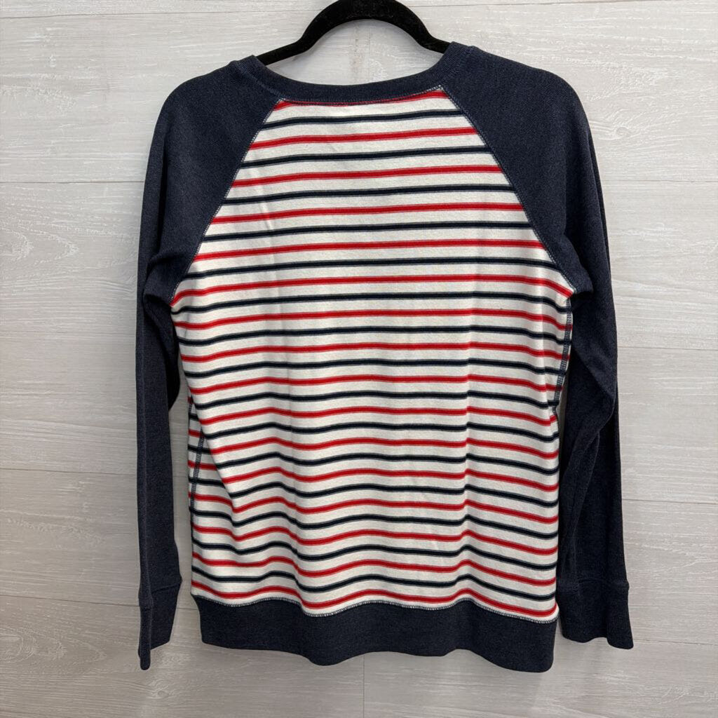 Eddie Bauer Blue/ White/ Red Striped Long Sleeve Top Large