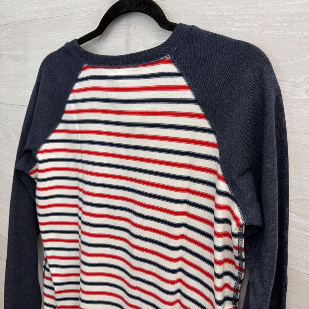Eddie Bauer Blue/ White/ Red Striped Long Sleeve Top Large