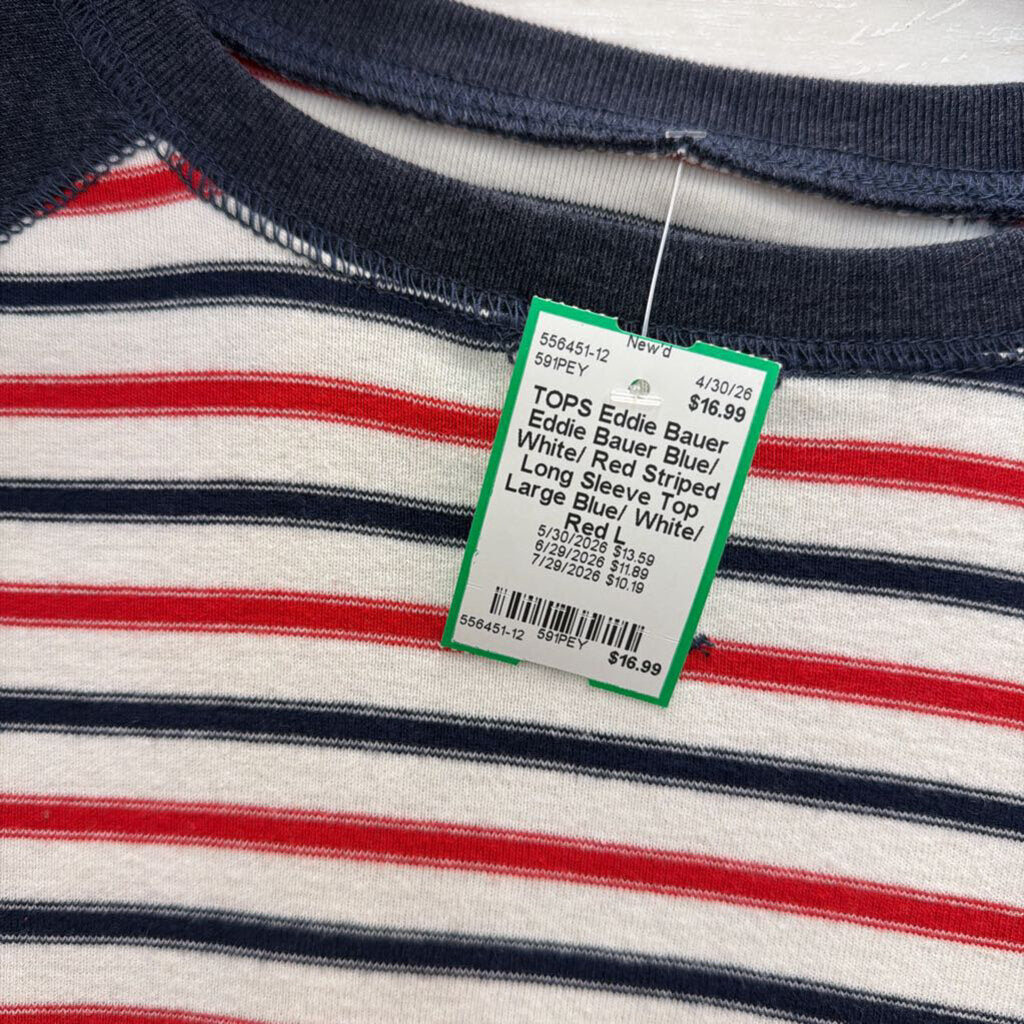 Eddie Bauer Blue/ White/ Red Striped Long Sleeve Top Large