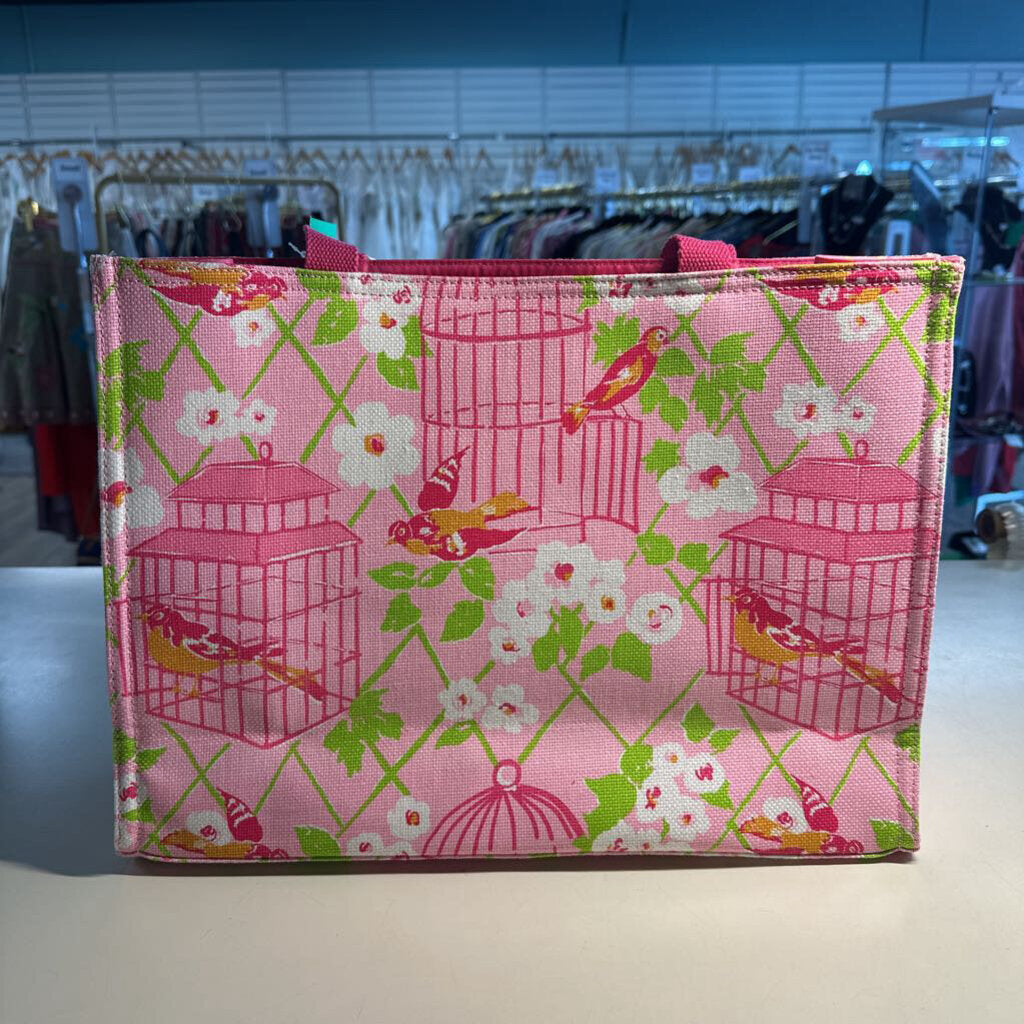 Spartina 449 Pink Birdcage Print Tote Bag