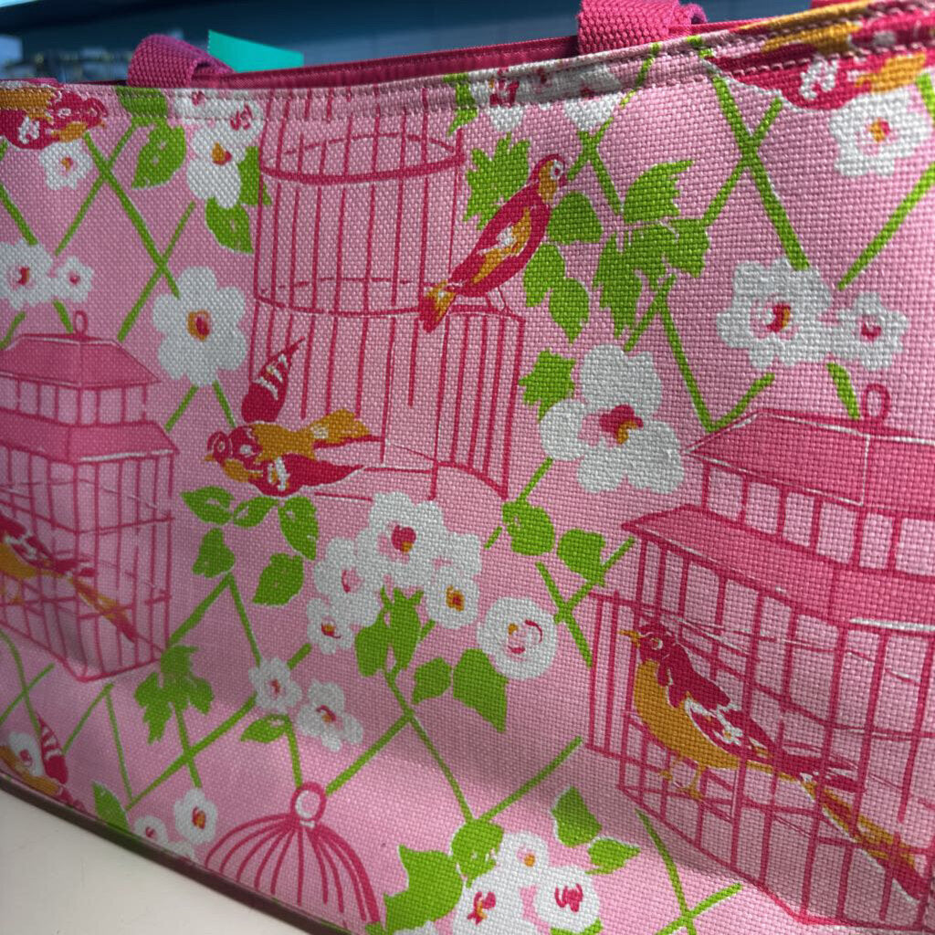 Spartina 449 Pink Birdcage Print Tote Bag