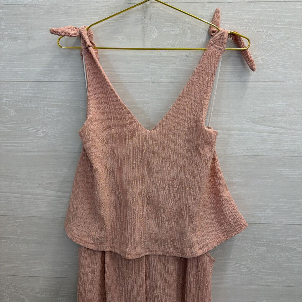GiGio Pink Textured Tie Strap Jumpsuit Small