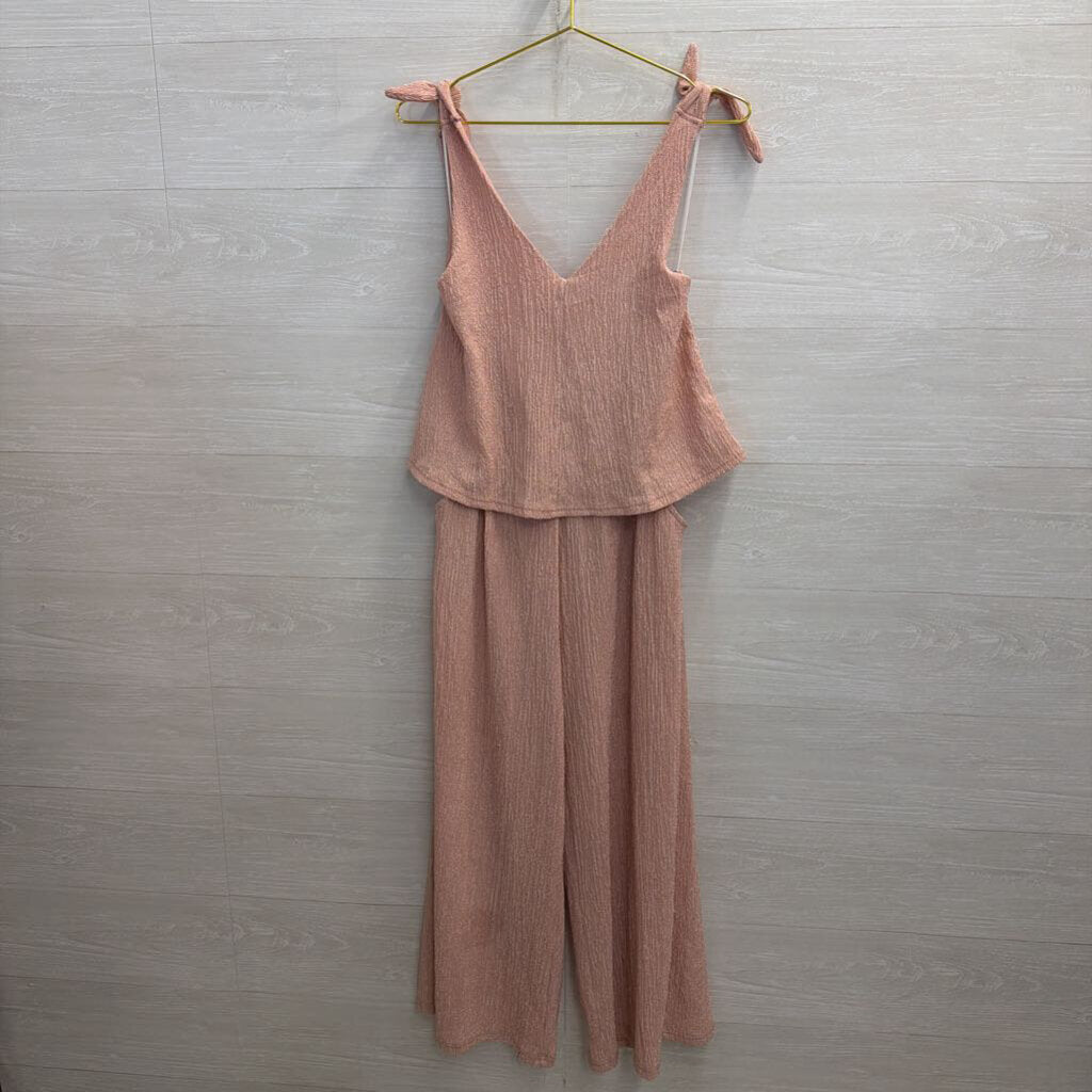 GiGio Pink Textured Tie Strap Jumpsuit Small