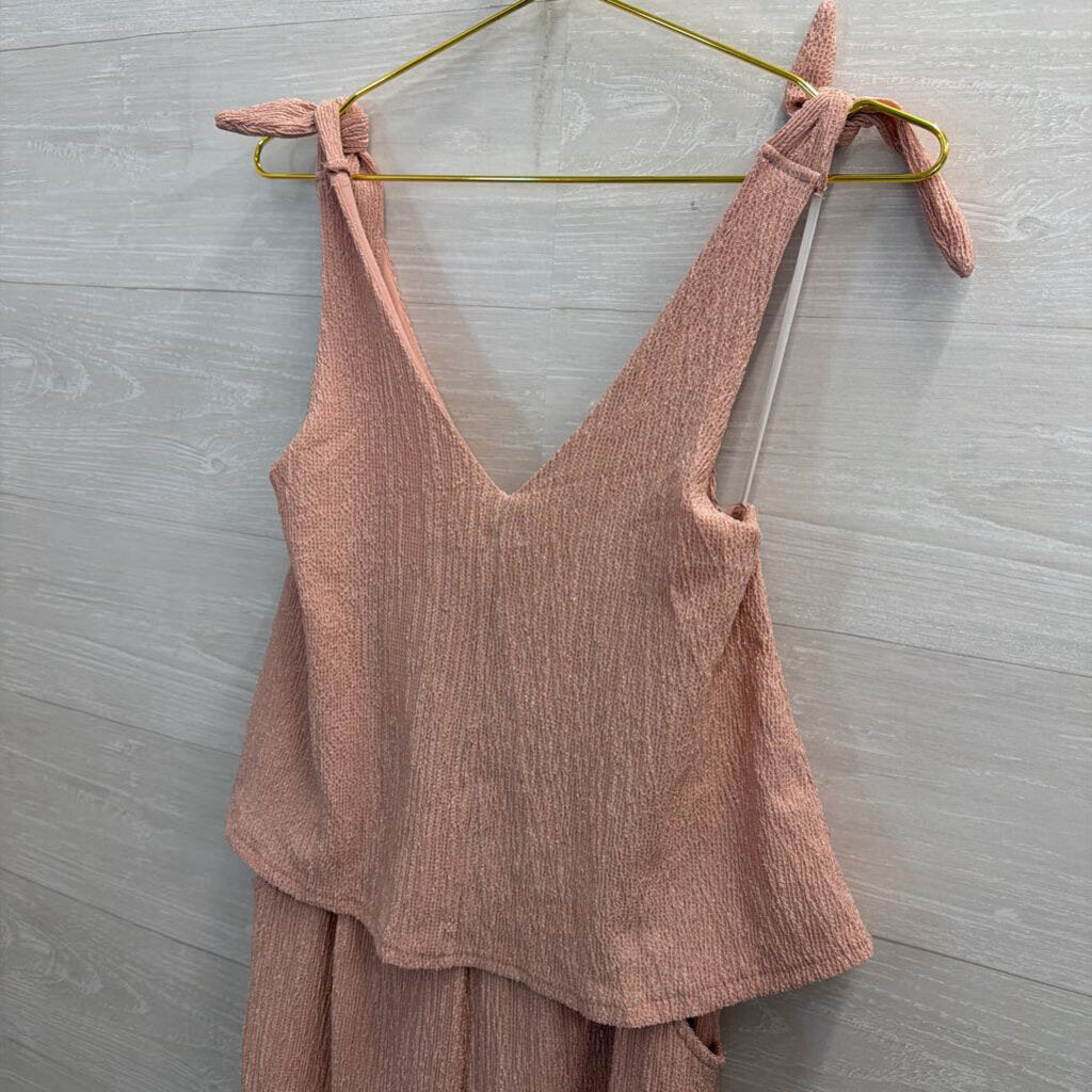 GiGio Pink Textured Tie Strap Jumpsuit Small