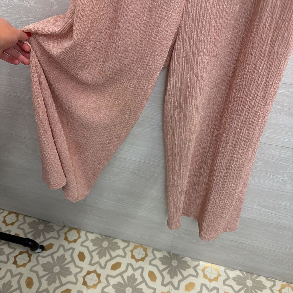 GiGio Pink Textured Tie Strap Jumpsuit Small