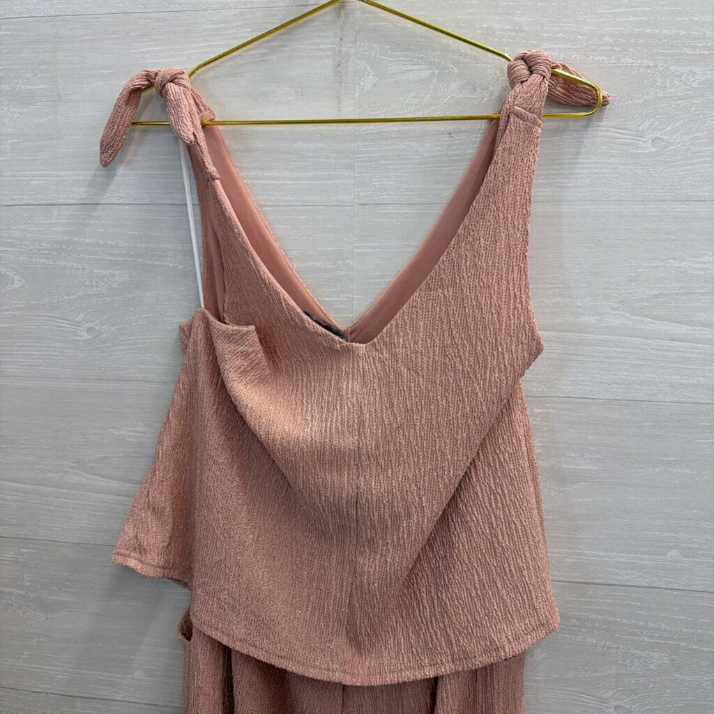 GiGio Pink Textured Tie Strap Jumpsuit Small