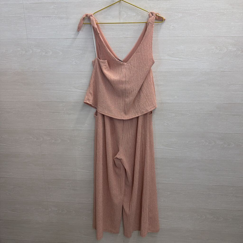 GiGio Pink Textured Tie Strap Jumpsuit Small