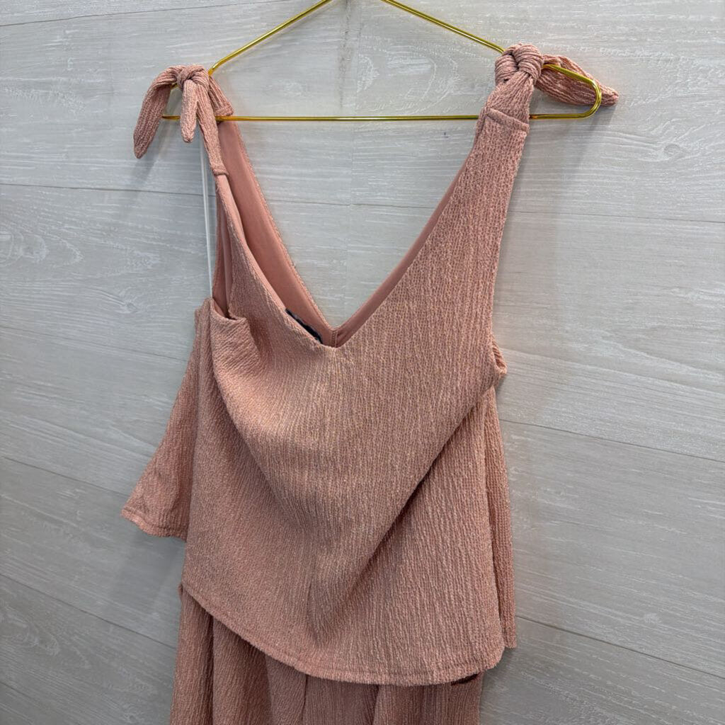 GiGio Pink Textured Tie Strap Jumpsuit Small