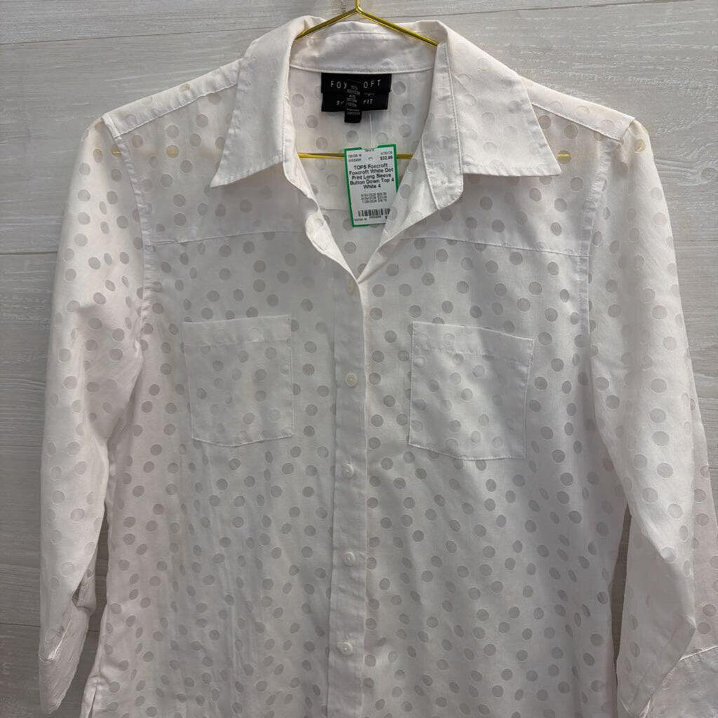 Foxcroft White Dot Print Long Sleeve Button Down Top 4
