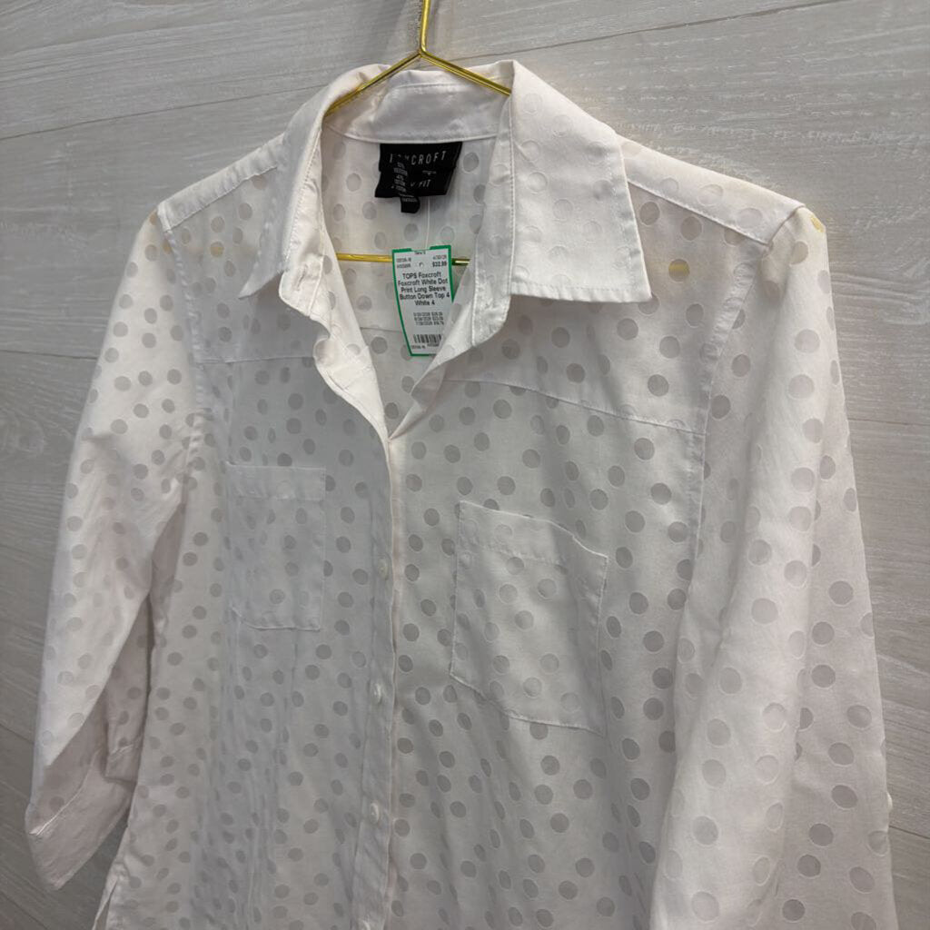 Foxcroft White Dot Print Long Sleeve Button Down Top 4