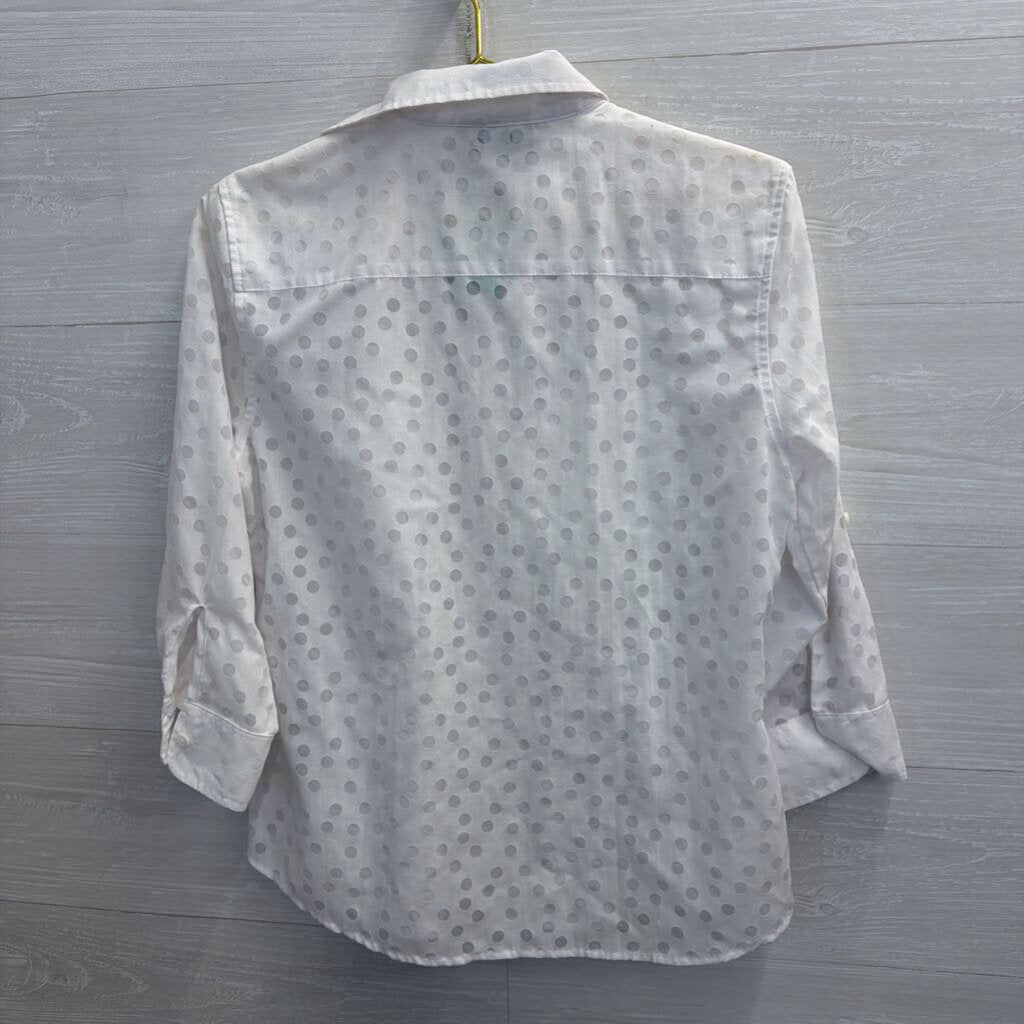 Foxcroft White Dot Print Long Sleeve Button Down Top 4