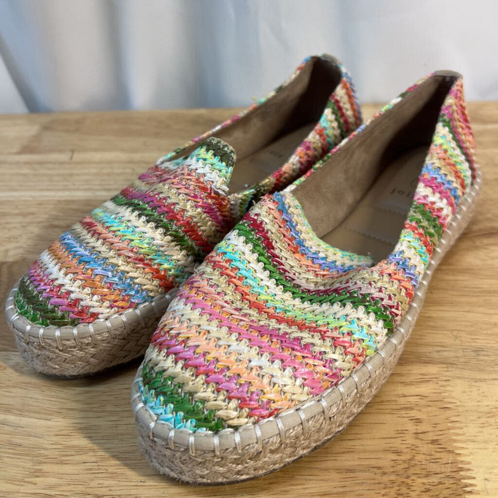 Joie Multi Color Striped Raffia Espadrille Slip On Shoes 8.5