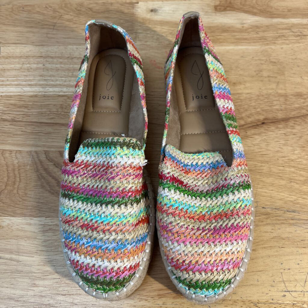 Joie Multi Color Striped Raffia Espadrille Slip On Shoes 8.5
