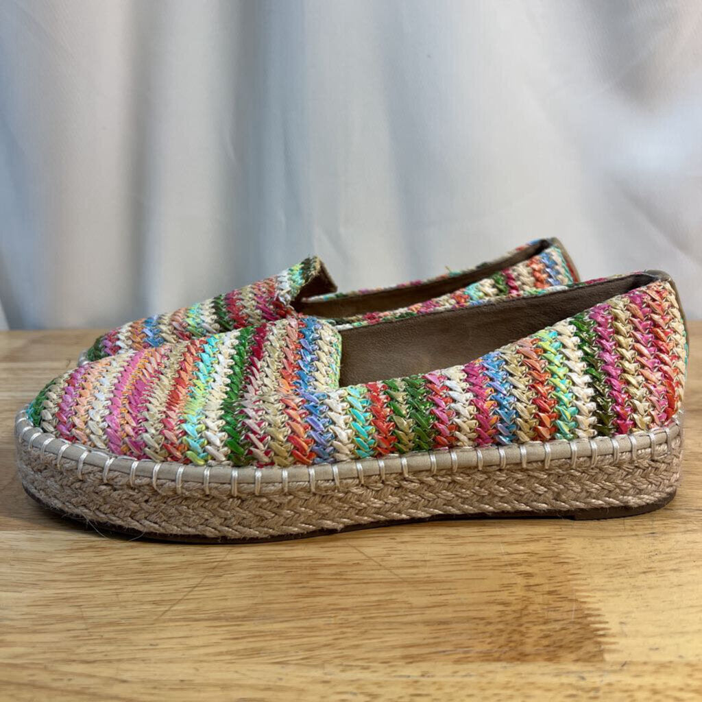 Joie Multi Color Striped Raffia Espadrille Slip On Shoes 8.5
