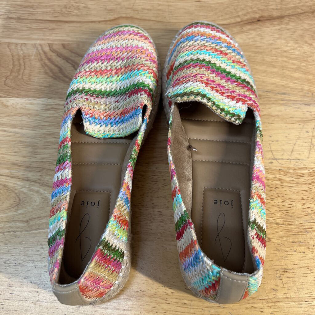 Joie Multi Color Striped Raffia Espadrille Slip On Shoes 8.5