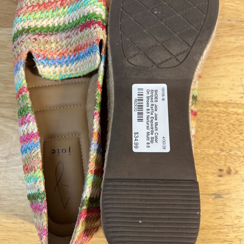 Joie Multi Color Striped Raffia Espadrille Slip On Shoes 8.5