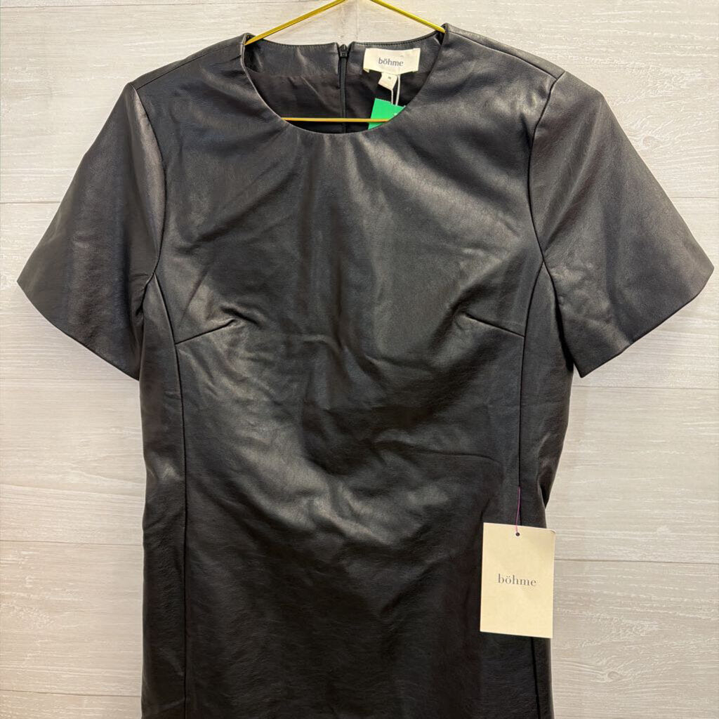 Bohme Black Faux Leather Short Sleeve Shift Dress Medium