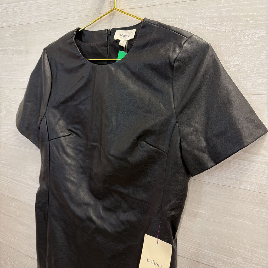 Bohme Black Faux Leather Short Sleeve Shift Dress Medium