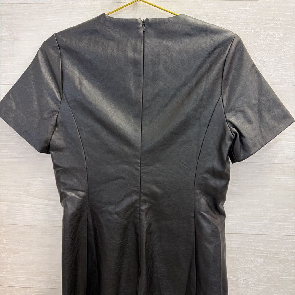 Bohme Black Faux Leather Short Sleeve Shift Dress Medium