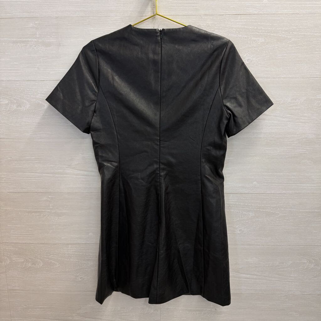 Bohme Black Faux Leather Short Sleeve Shift Dress Medium