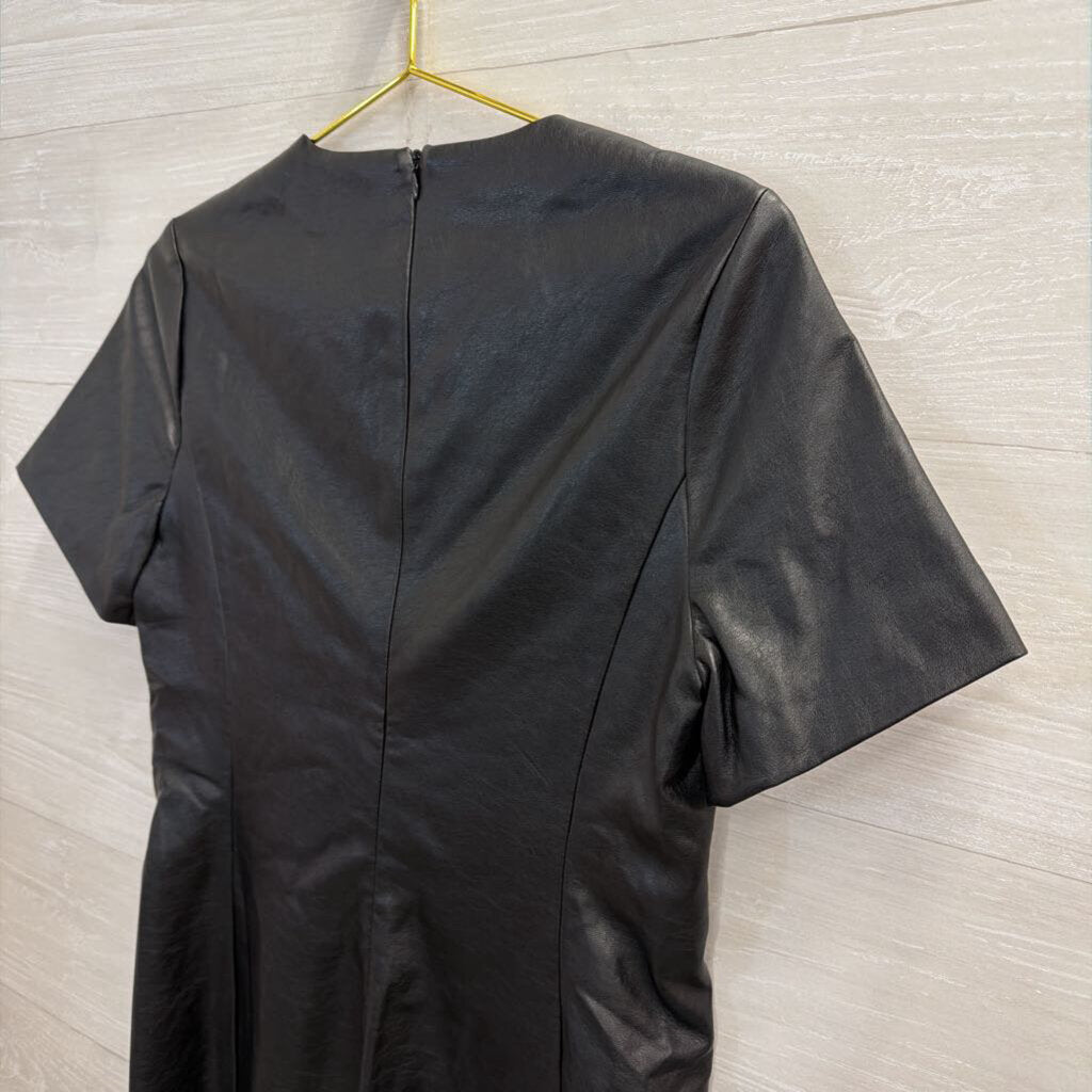 Bohme Black Faux Leather Short Sleeve Shift Dress Medium