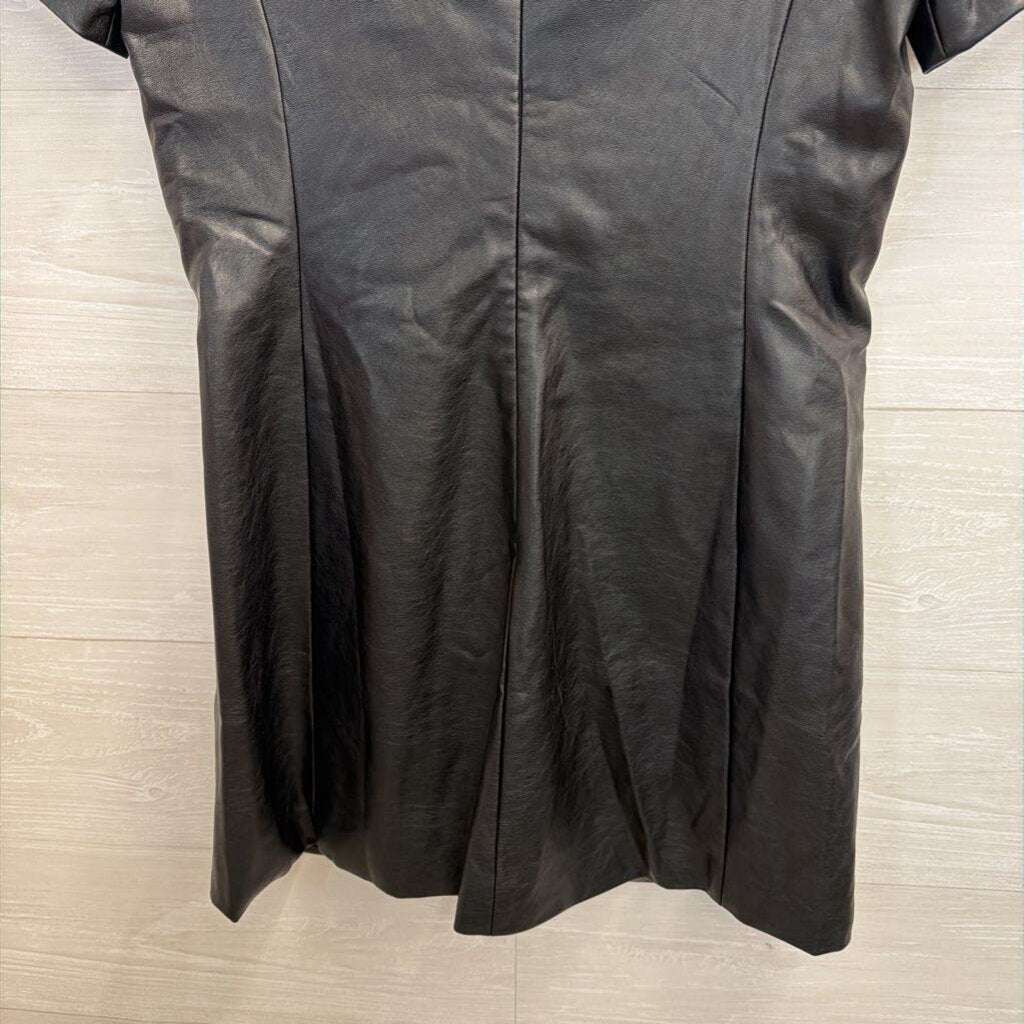 Bohme Black Faux Leather Short Sleeve Shift Dress Medium