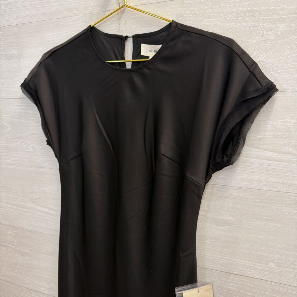 Bohme Black Silky Short Sleeve Maxi Dress Small