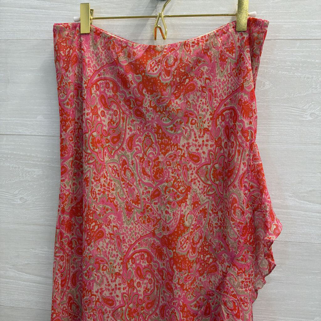 Silkland Pink Print 100% Silk Midi Skirt Large