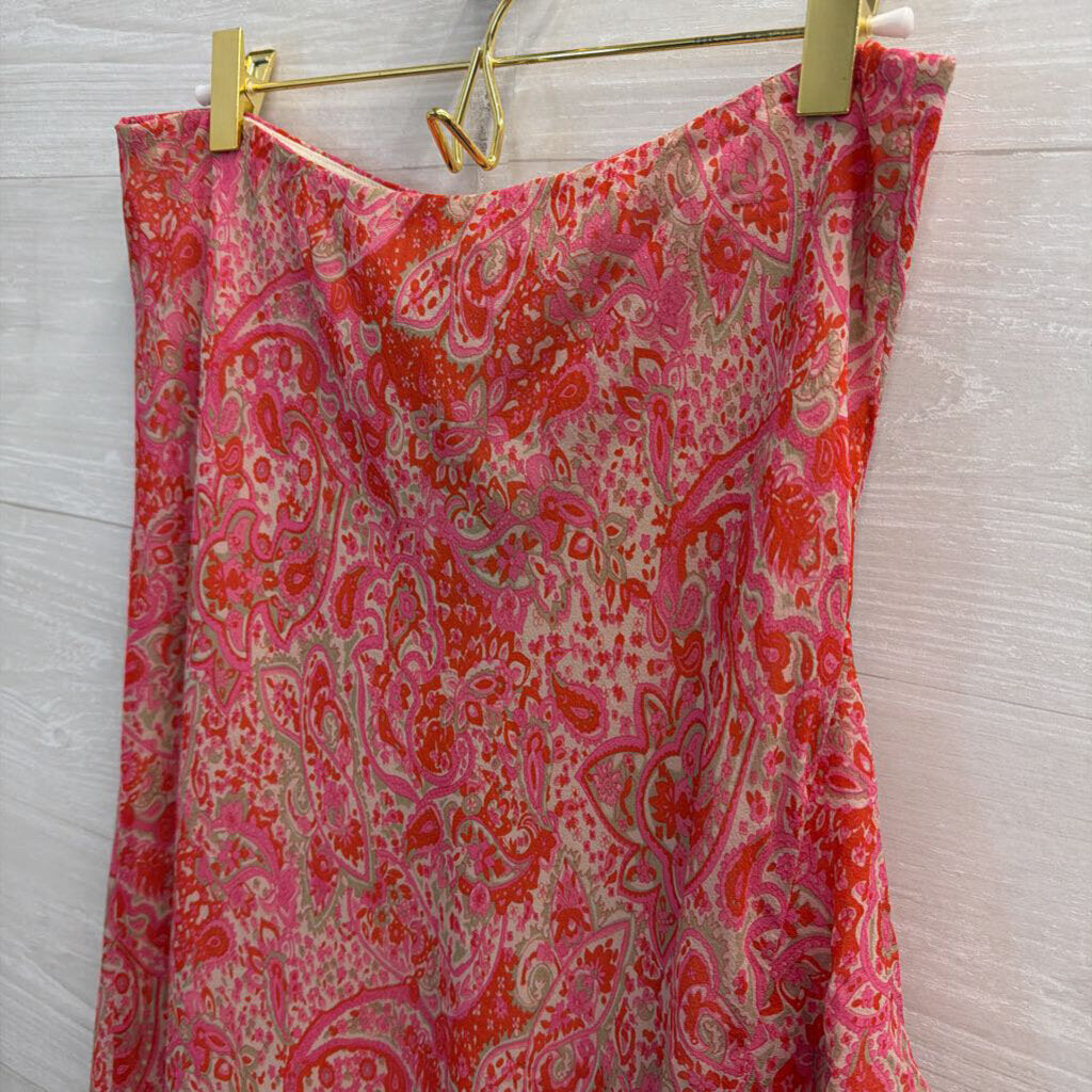 Silkland Pink Print 100% Silk Midi Skirt Large