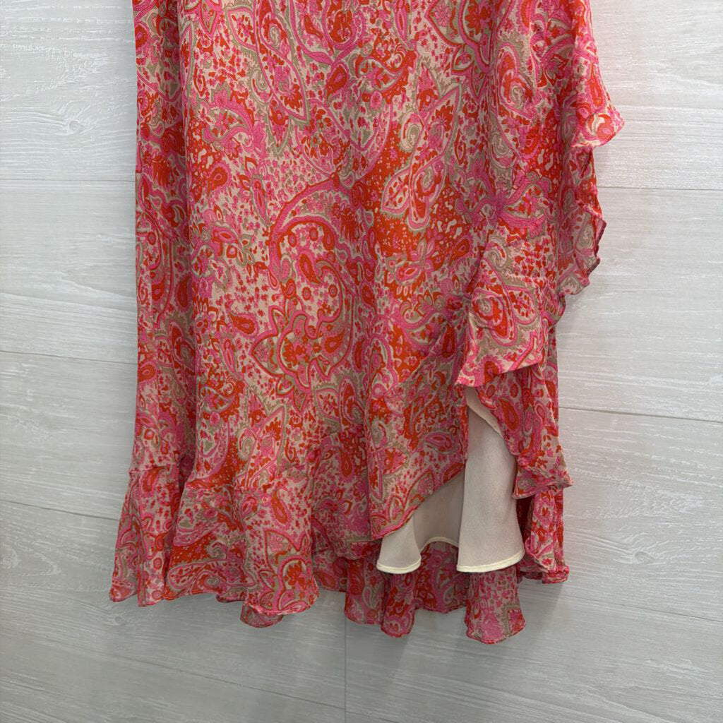 Silkland Pink Print 100% Silk Midi Skirt Large