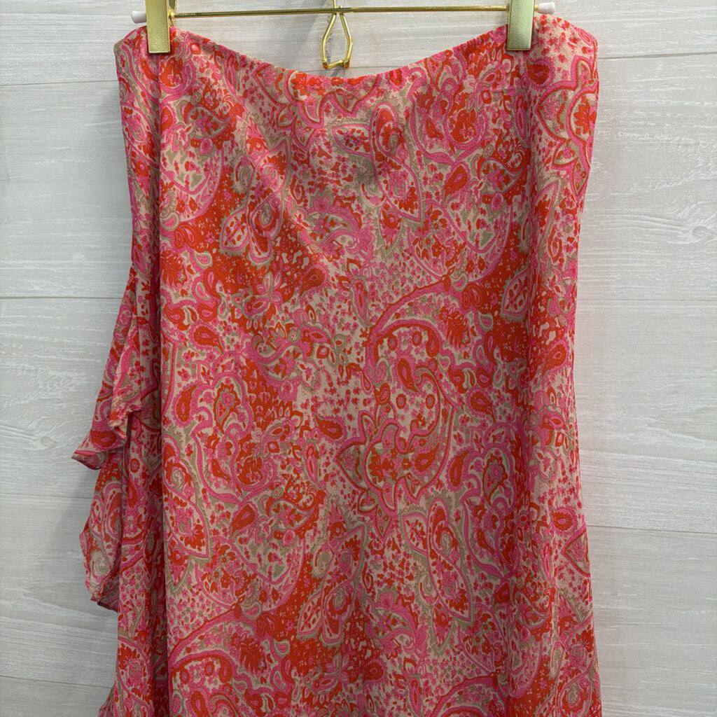 Silkland Pink Print 100% Silk Midi Skirt Large
