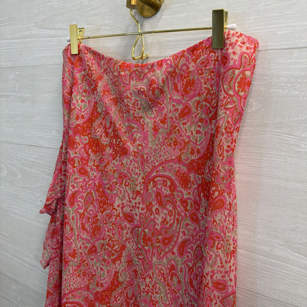 Silkland Pink Print 100% Silk Midi Skirt Large