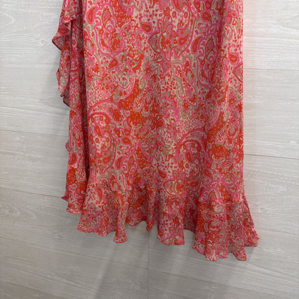 Silkland Pink Print 100% Silk Midi Skirt Large