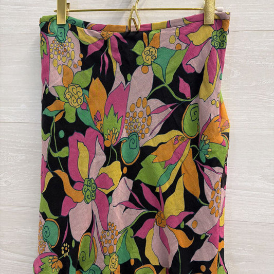 Rafaella Black/ Multi Print 100% Silk Midi Skirt 8