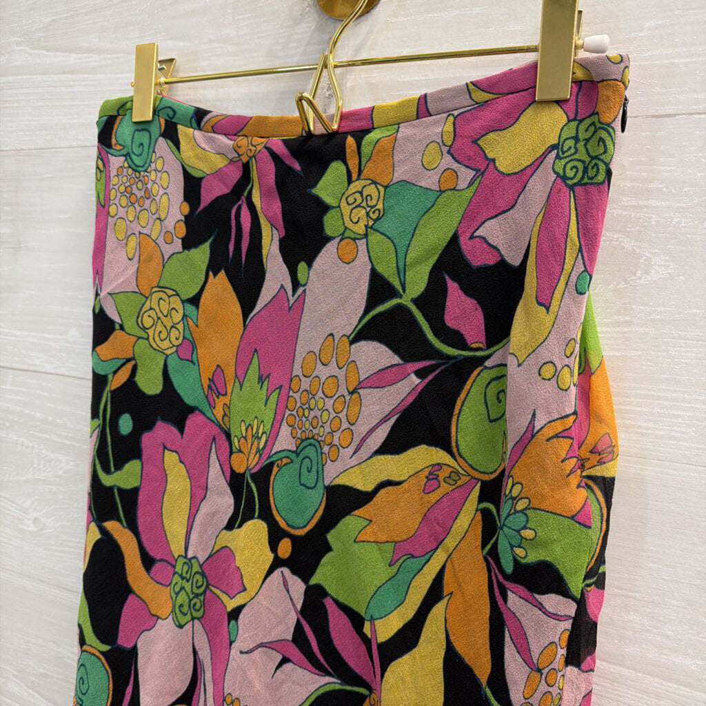 Rafaella Black/ Multi Print 100% Silk Midi Skirt 8