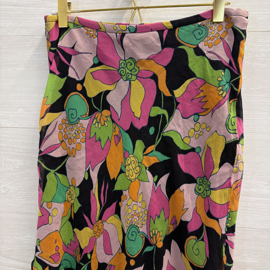 Rafaella Black/ Multi Print 100% Silk Midi Skirt 8