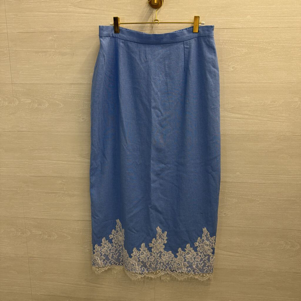 Wayf Blue/ White Lace Edge Maxi Skirt Large