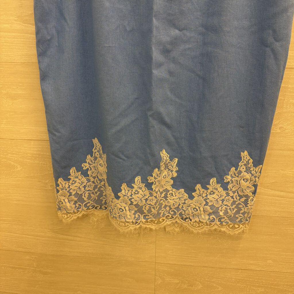 Wayf Blue/ White Lace Edge Maxi Skirt Large