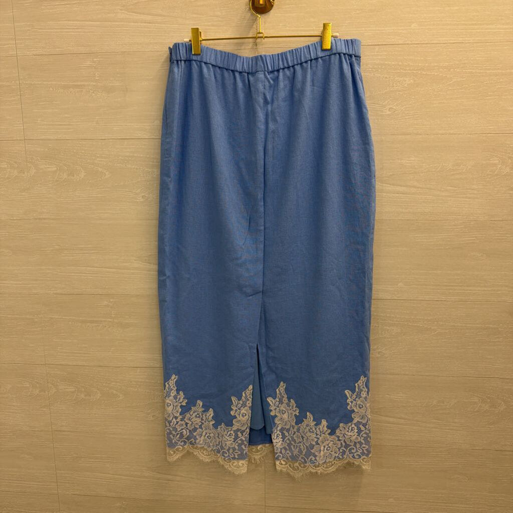 Wayf Blue/ White Lace Edge Maxi Skirt Large