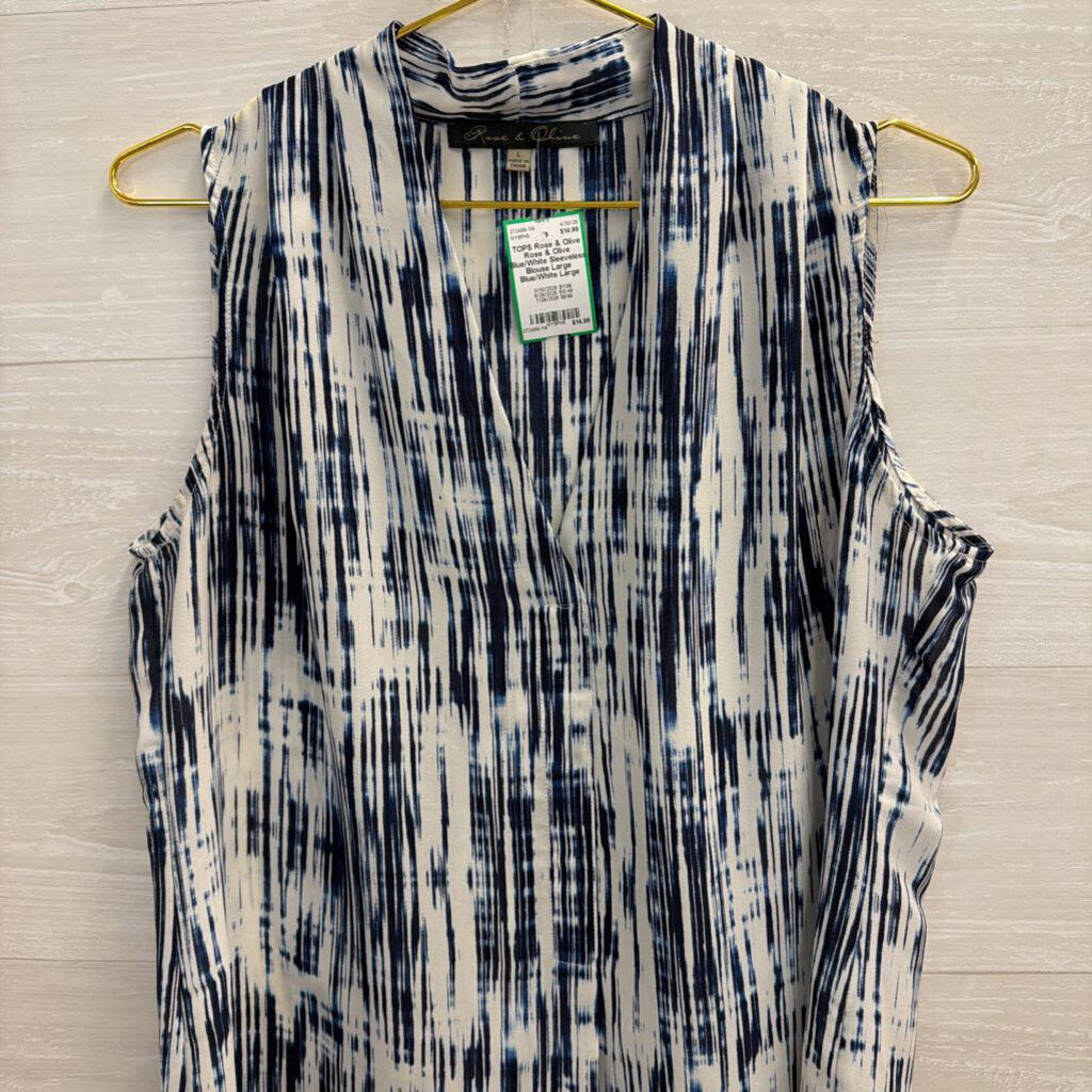 Rose & Olive Blue/White Sleeveless Blouse Large